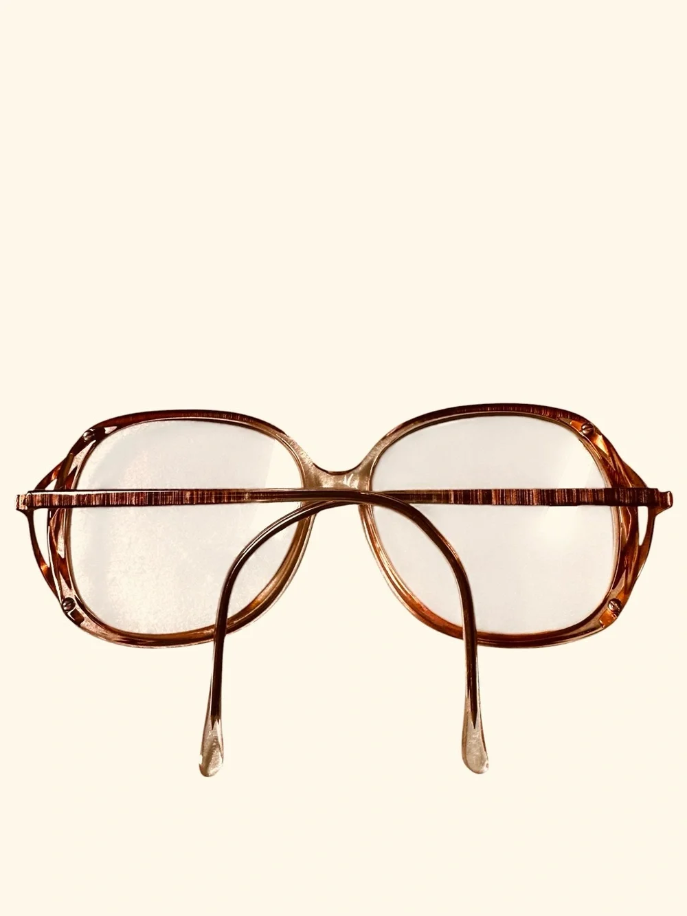 Vintage Oversized Katrina Clear Eyeglass Frames Pink Brown Gold Tone 54-18-135.